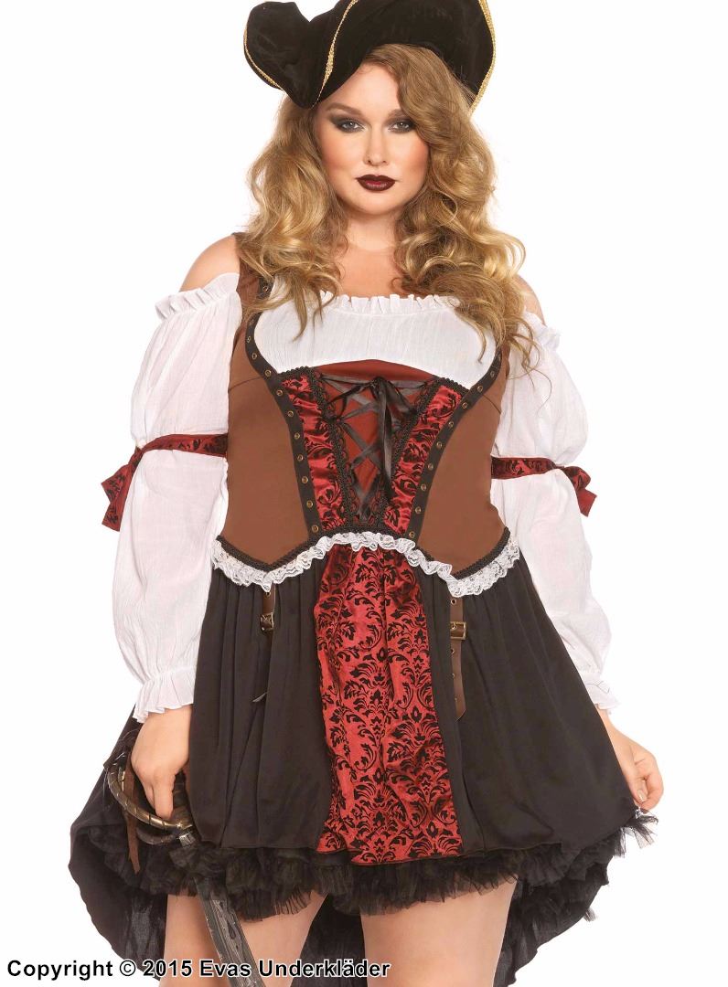 Weibliche Piratenkapitänin, Kostüm-Kleid, Schnürung, Cold Shoulder, XL bis 4XL